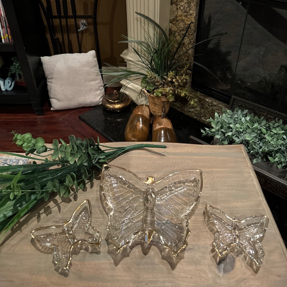 Vintage 1950/60 Jeanette Butterfly Candy/Snack Dish Set With Gold Trim 3 Piece